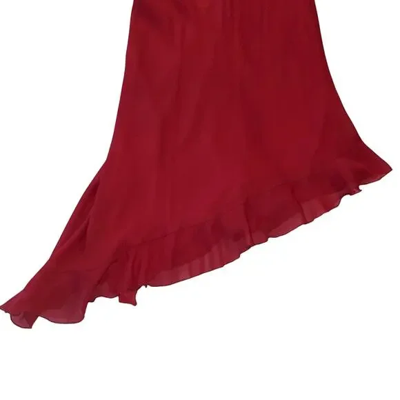 Vtg 90s Y2K City Triangles Red Asymmetrical Ruffle Dress Whimsigoth Fairy 11 - Picture 3 of 10